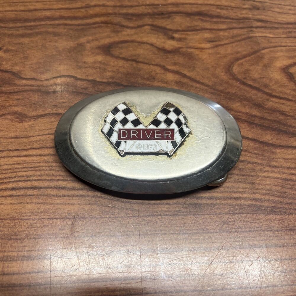 Checkered Flag Belt Buckle Silver 1979